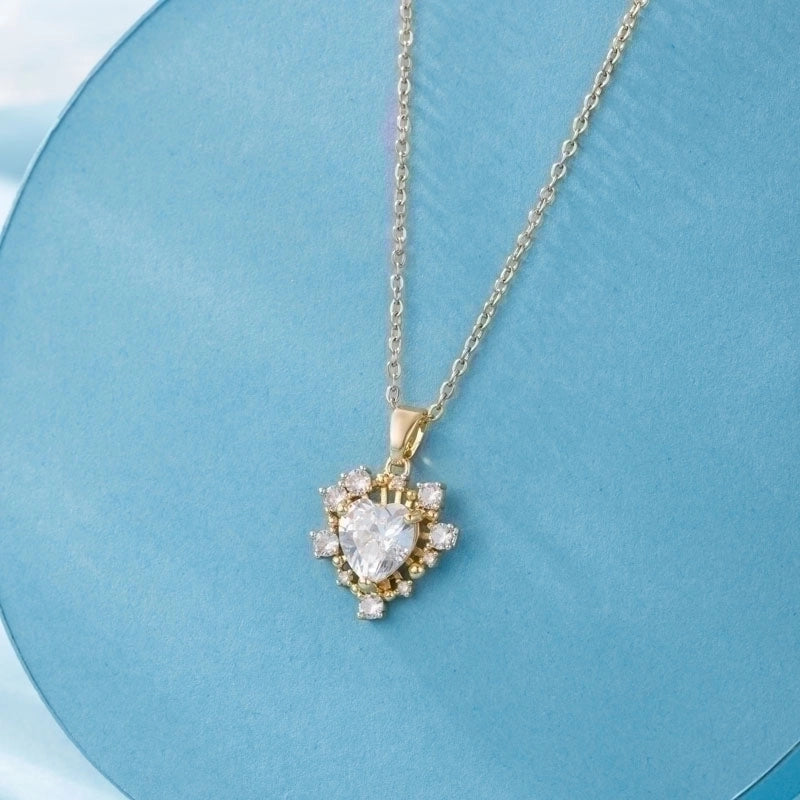 Stainless Steel Titanium Steel 18K Gold Plated Elegant Plating Inlay Cross Heart Shape Flower Zircon Pendant Necklace