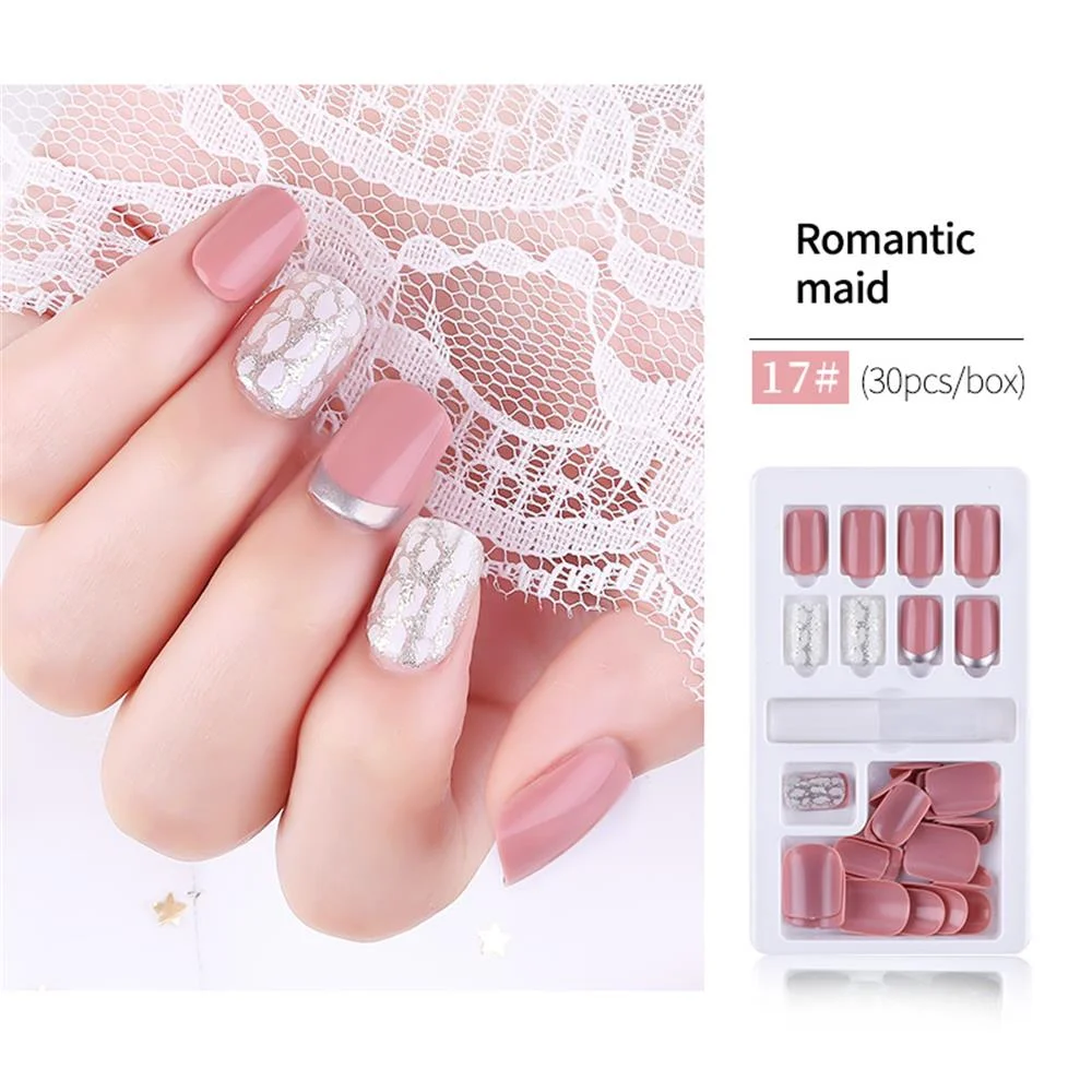 30/24PCS Ballerina Press on Fake Nails With Glue Reusable Acrylic Fake Nails French Full Cover False Nail DIY Nails Art Tips Set-Nail Inspo