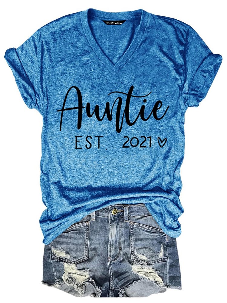 Bestdealfriday Auntie 2021 Casual V Neck Women Tee
