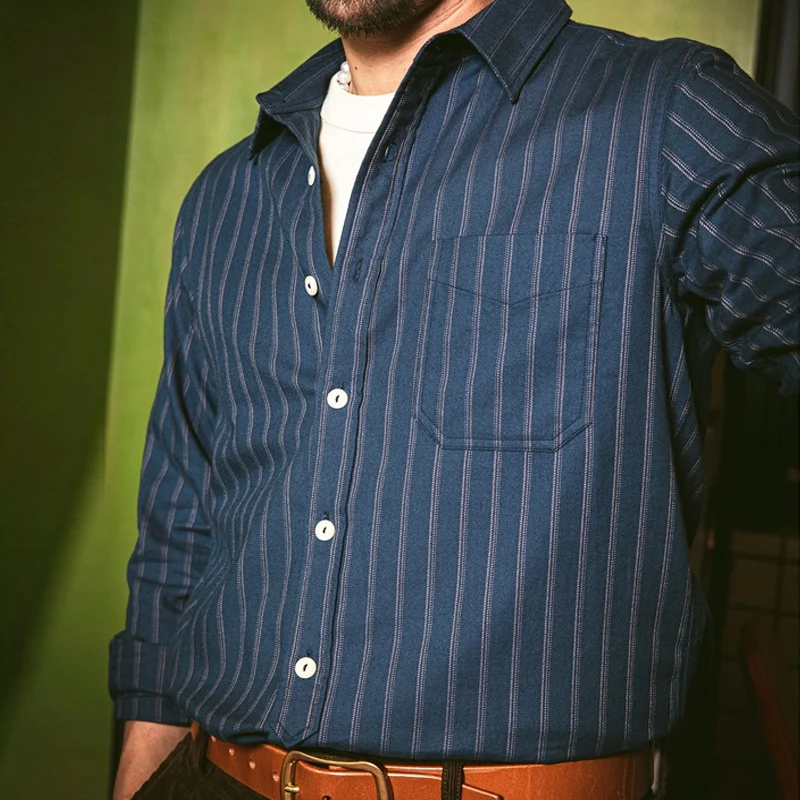 Vintage Cotton Long Sleeve Striped Casual Shirt