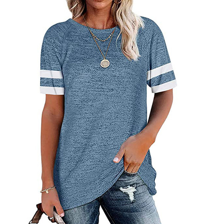 New Summer T-Shirts Women Short Sleeve Round-Neck Solid Color Loose Casual Tops