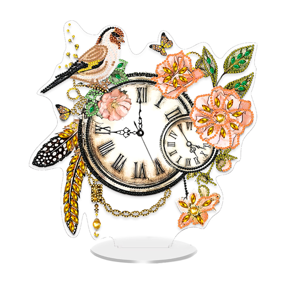 Acrylic Special Shape Flower Bird Diamond Painting Clock Ornaments Kit for Home