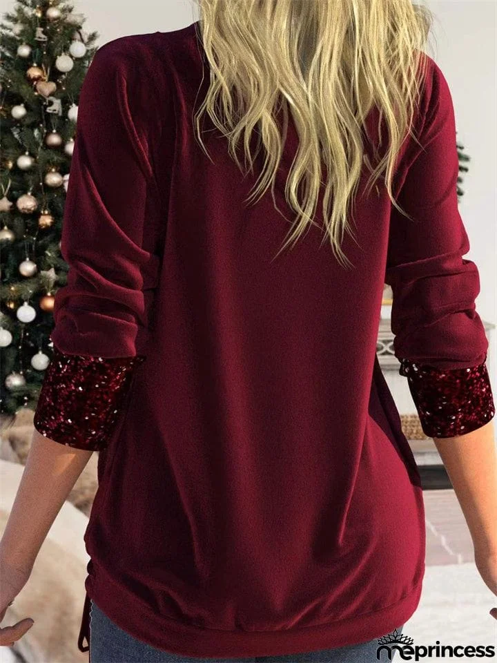 Women's Luxury Contrast Color Sequins Faux Two Shirts