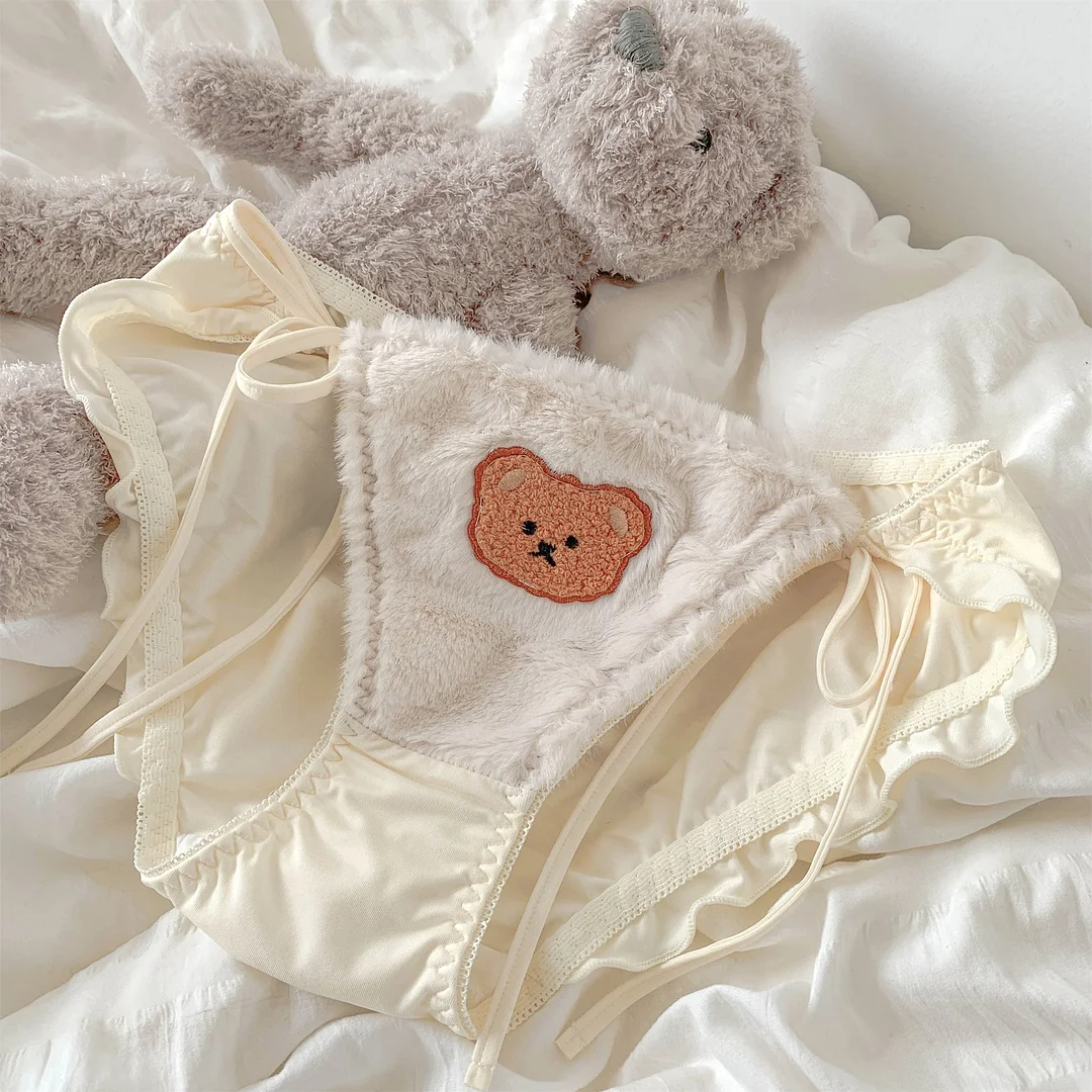 Kawaii Cute Bear Lace-up Fluffy Panties SP17616
