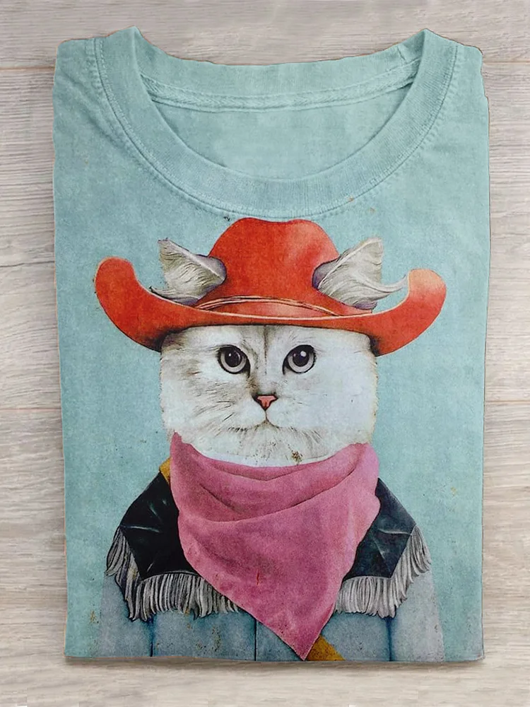 Funny Cute Cat Retro Art Print Design T-shirt