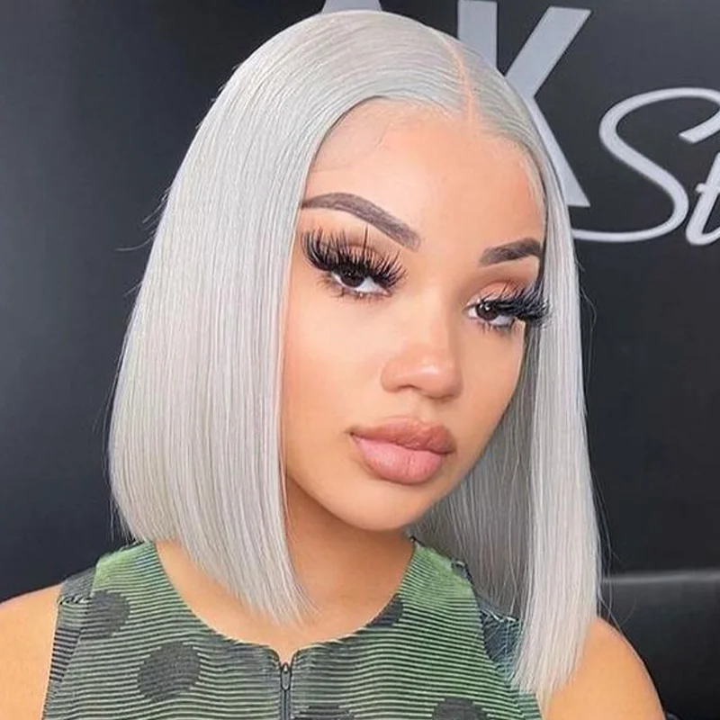 Jewtribute Hair®|Grey Bob Short Wig Lace Closure Wig 