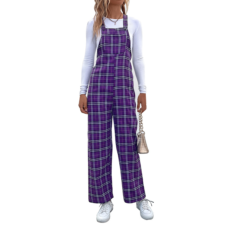 Mature Women Plaid Spaghetti Straps Casual Jumpsuit