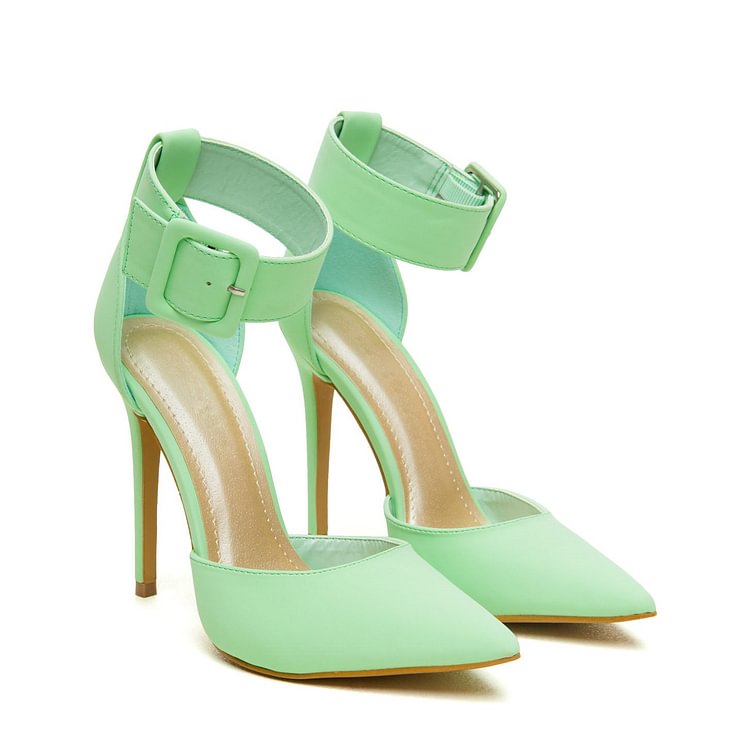 Mint Green Ankle Strap Heels Pointy Heels Pumps|FSJshoes