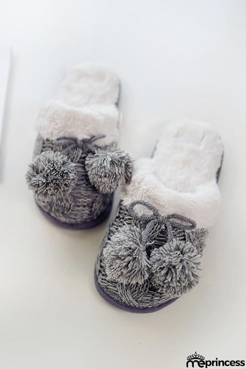 Pom Pom Crochet Fuzzy Slipper