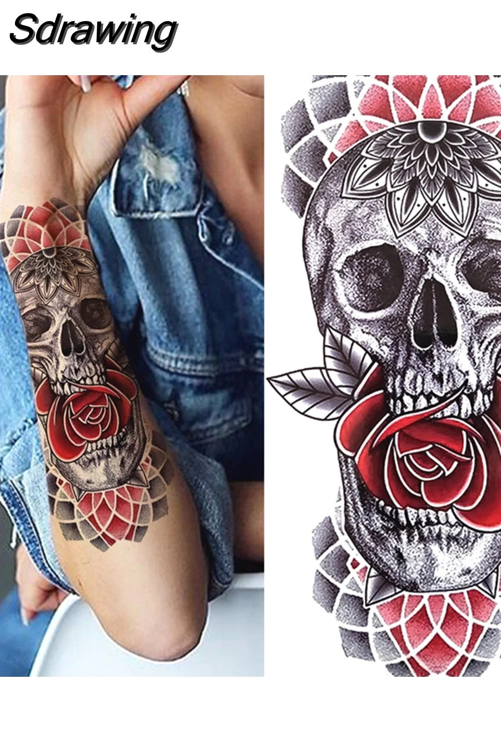 Sdrawing Forest Tattoo Sticker For Men Women Children Tiger Wolf Death Skull Temporary Tattoo Fake Henna Skeleton King Animal Tatoo 521-0