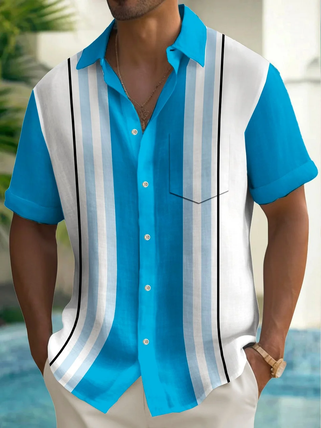 Men's Casual Contrast Stripe Resort Shirt 
