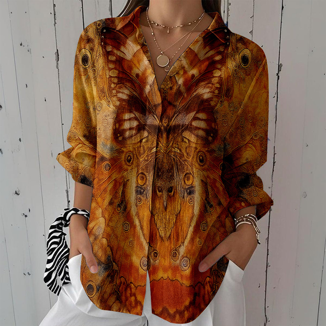Women Long Sleeve V-neck Graphic Floral Printed Top
