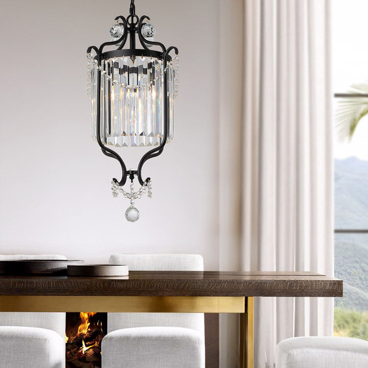 Modern Luxury Cylinder Iron Crystal 1-Light Pendant Light For Living Room