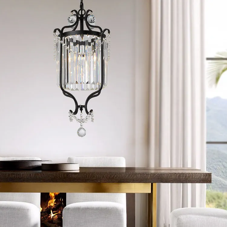 Modern Luxury Cylinder Iron Crystal 1-Light Pendant Light For Living Room