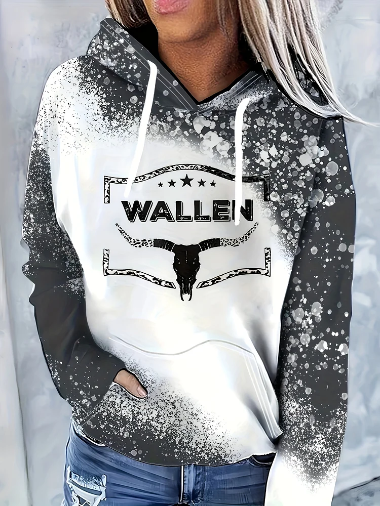 Bull Head Print Kangaroo Pocket Hoodie