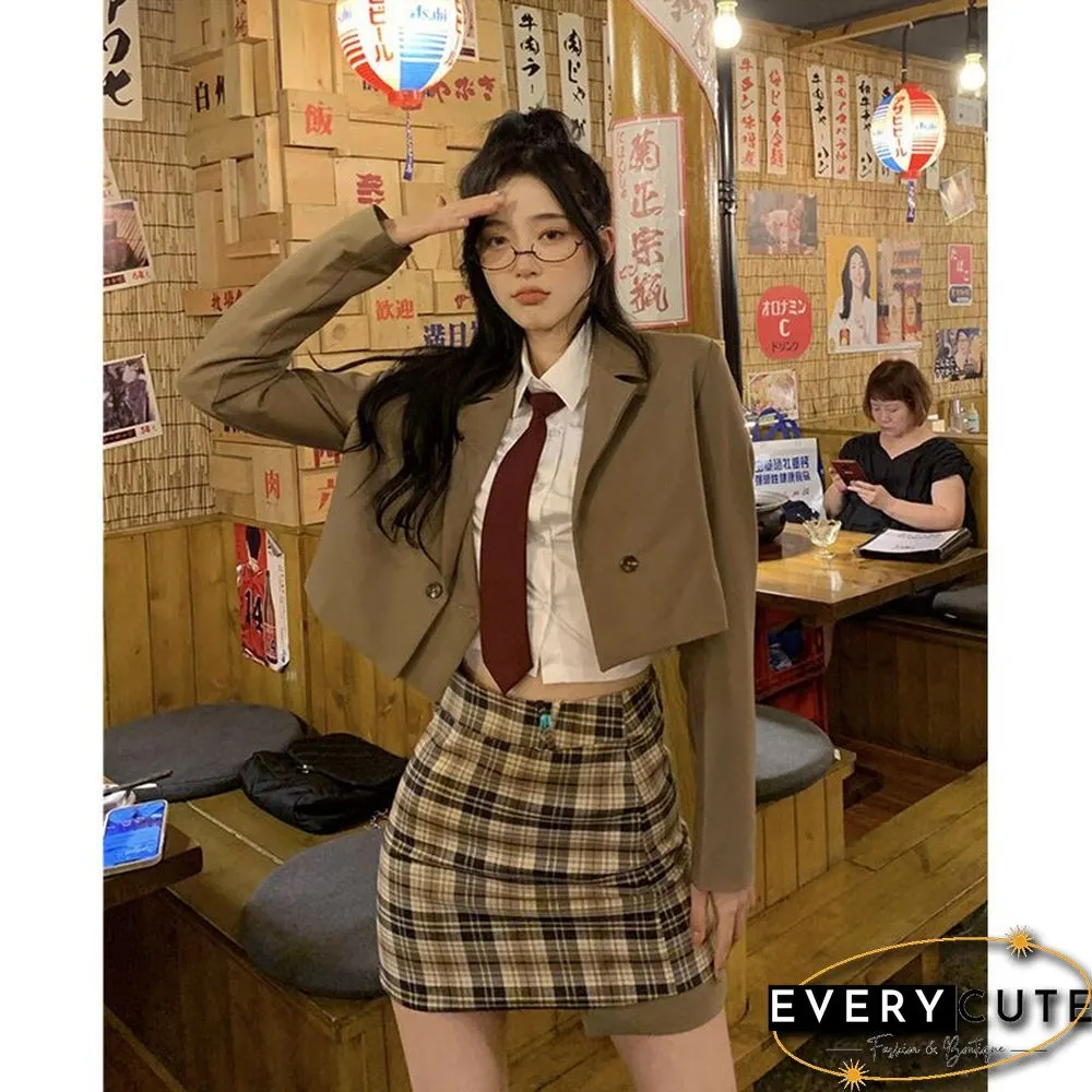 Japanese Style School Uniform New Red Tie Long Sleeve Solid Color Suits Coats Sexy Tight