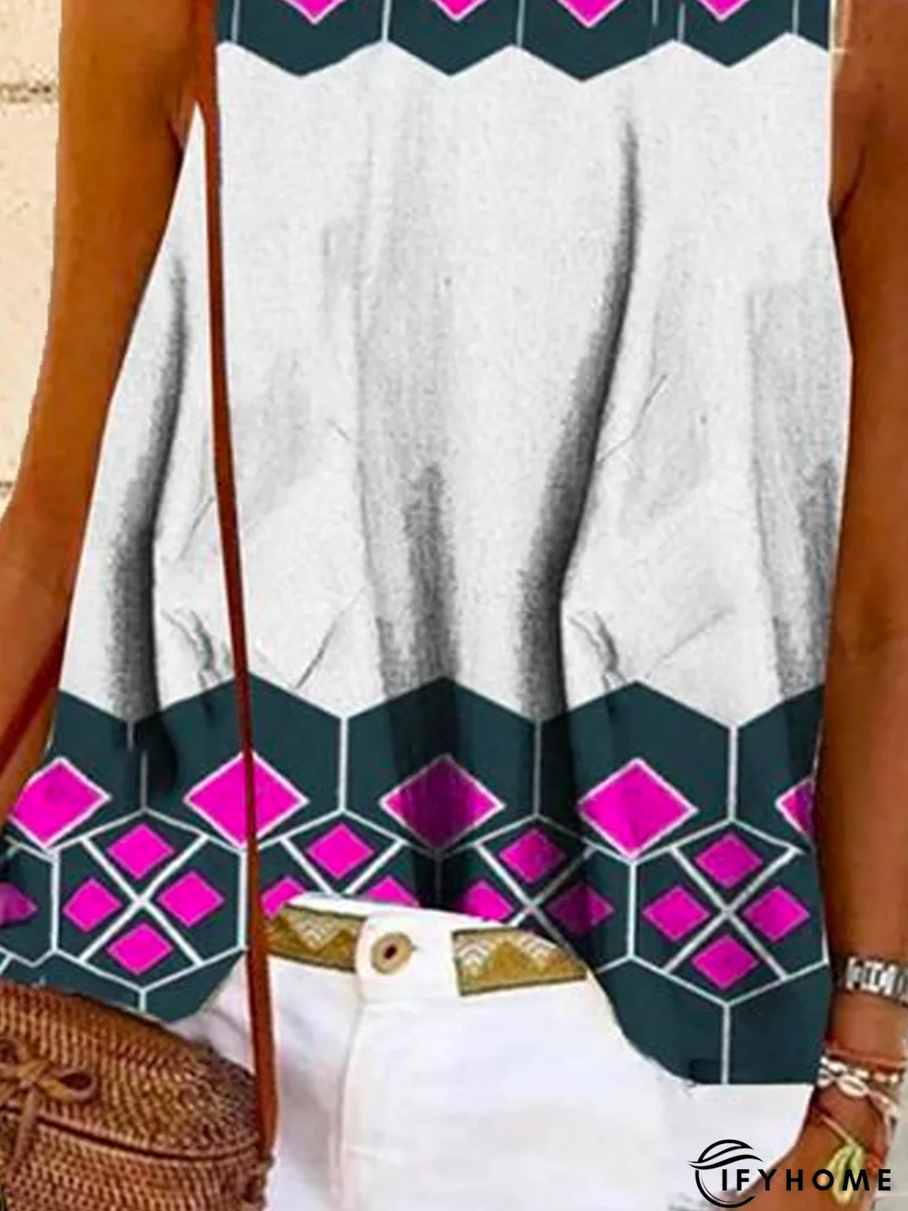 Plus size Casual Sleeveless Geometric Tops | IFYHOME