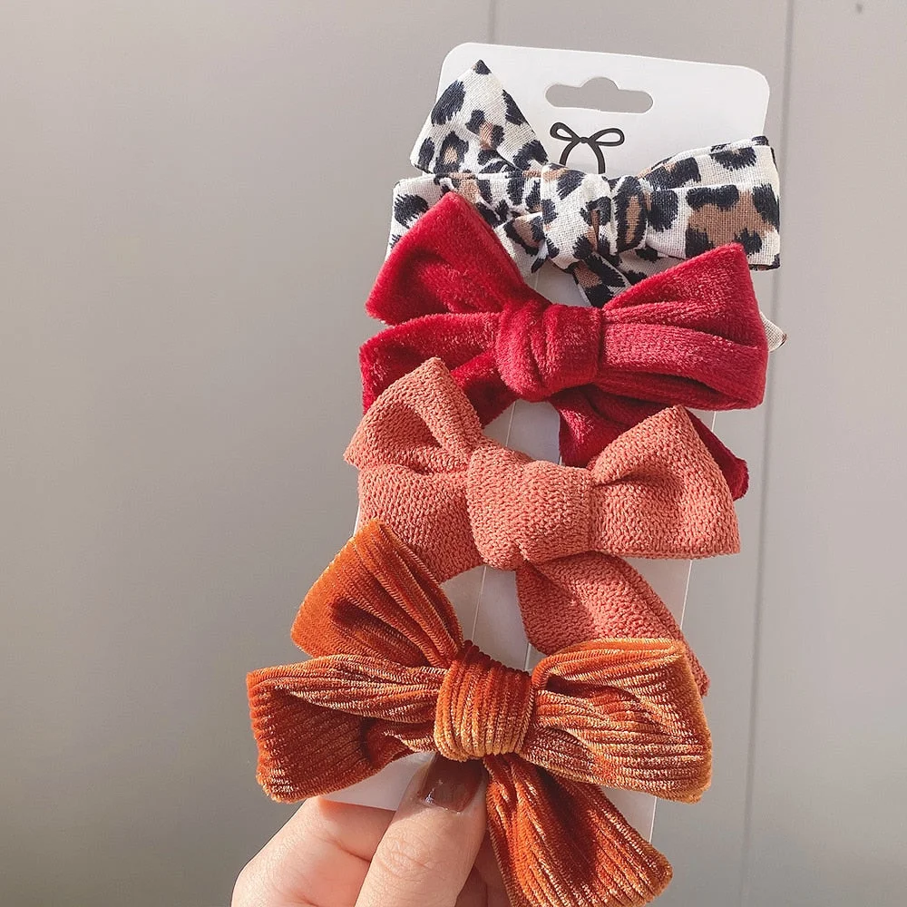 4Pcs/set Leopard Print Hairpins Bowknot Hair Clips For Cute Girls Cotton Safty Barrettes Hairgrip Headwear Kids Hair Accessories
