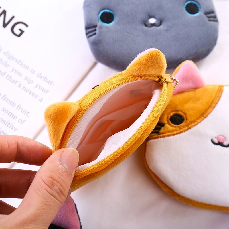 Unisex Animal Cat Plush Zipper Coin Purses