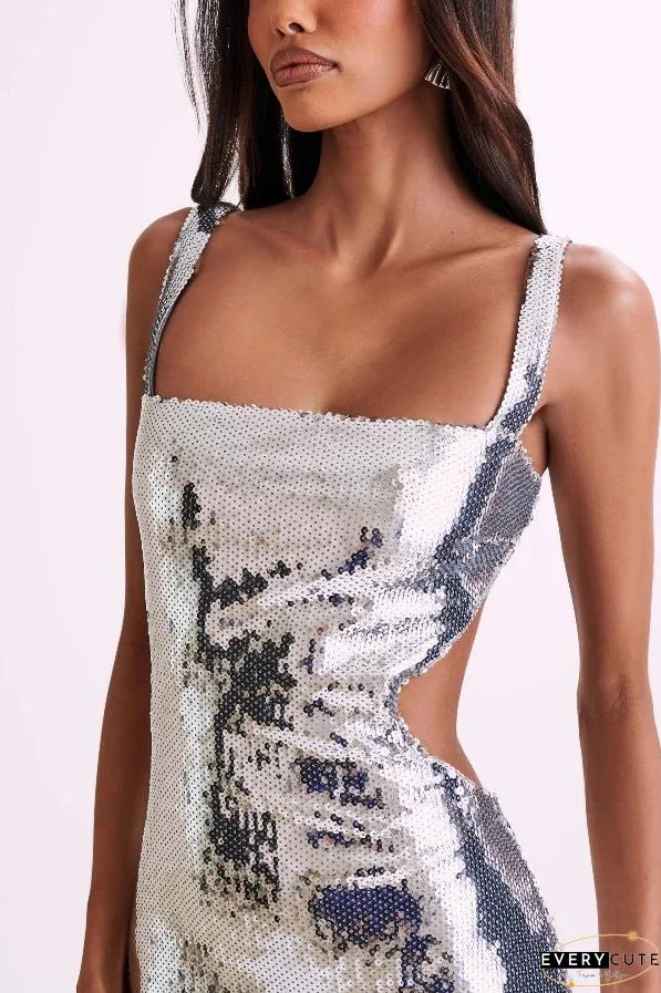 Slim Fit Square Neck Halter Backless Maxi Dress