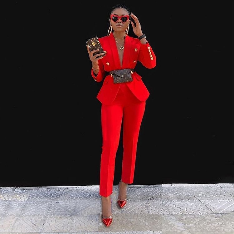 Ocstrade Two Piece Set Women Outfit Fashion Clothing Red Blazer Suit 2 Piece Sets Matching Sexy Birthday Club Party Outfits - BlackFridayBuys