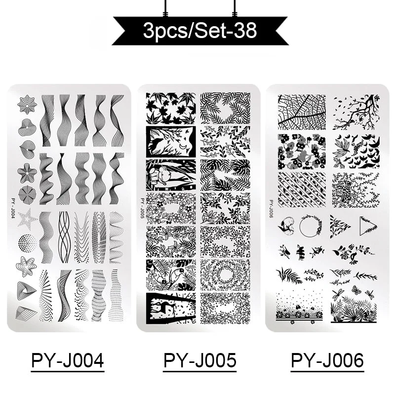 PICT YOU Stamping Plates Kits Striped Line Flowers Stamp Plate Tropical Geometry Lace Halloween Pumpkin Nail  Image Plate-Nail Inspo