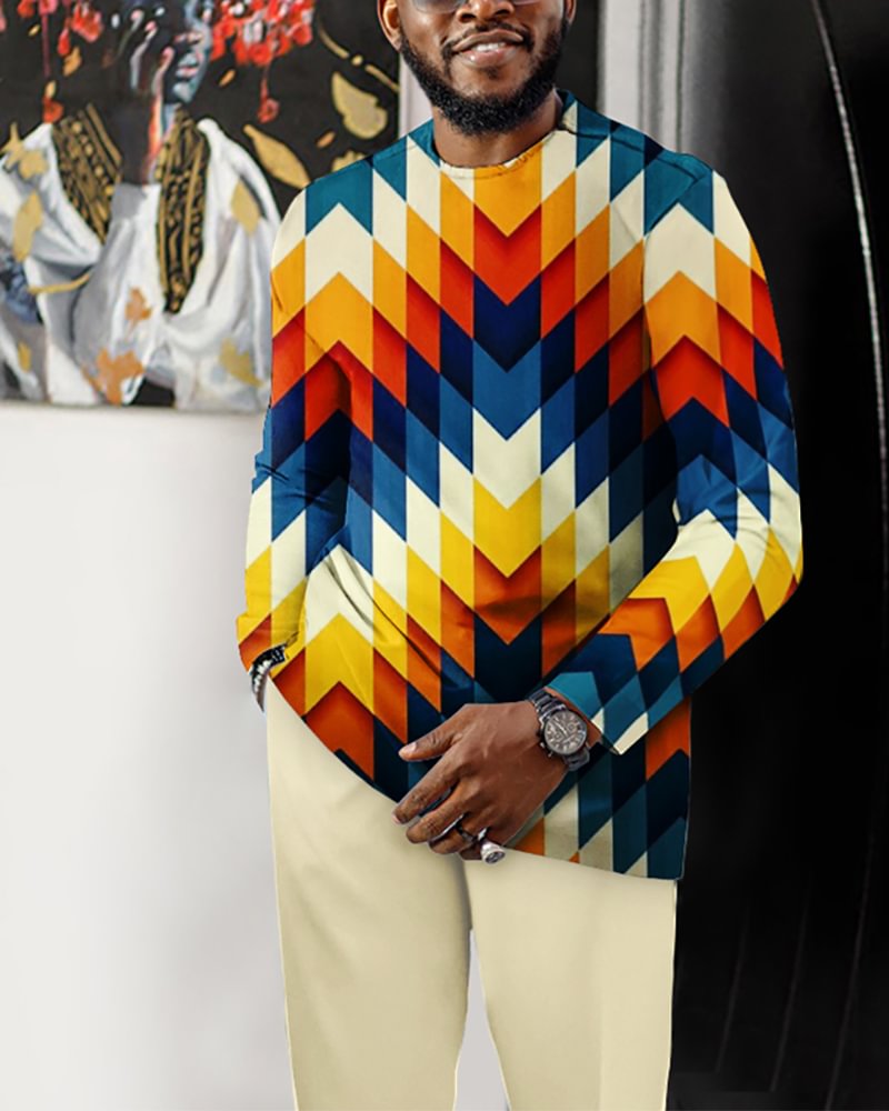 Men's Casual Color Blocking Long Sleeve Walking Suit-187