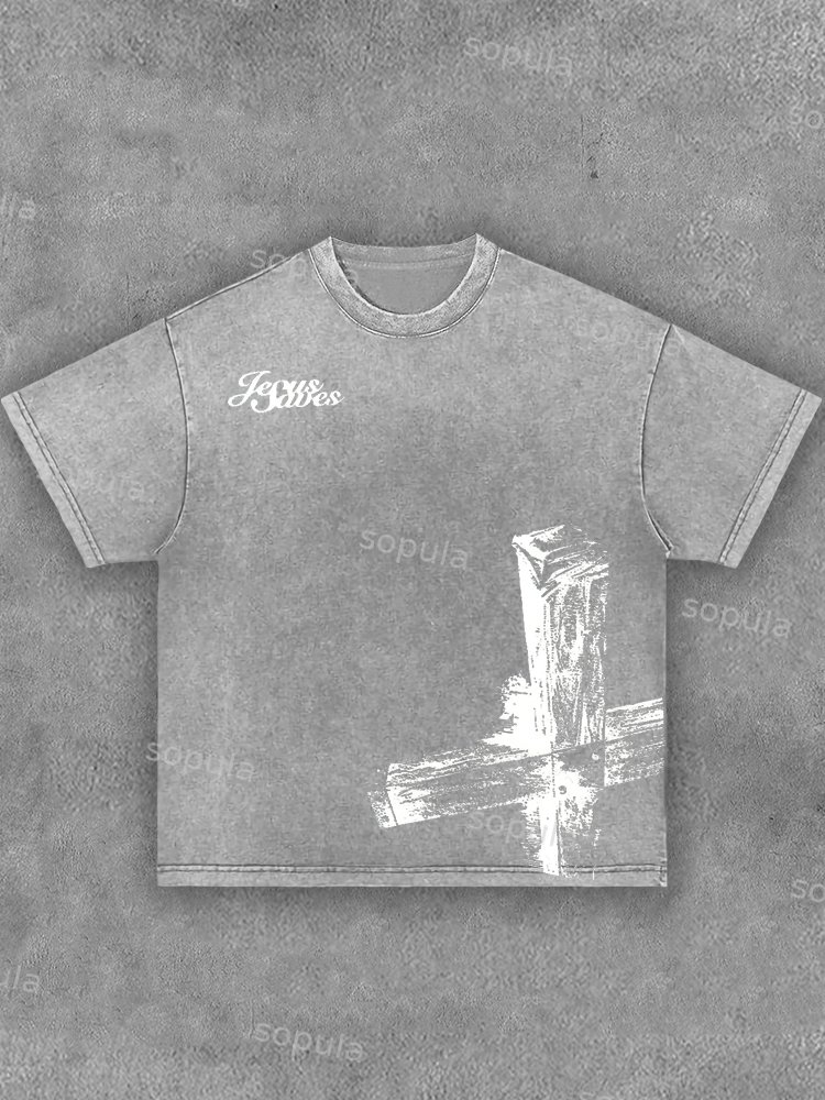 Cross Washed Distressed Short Sleeve T-shirt - Sopula｜Premium Graphic Tees & Graphic Clothing
