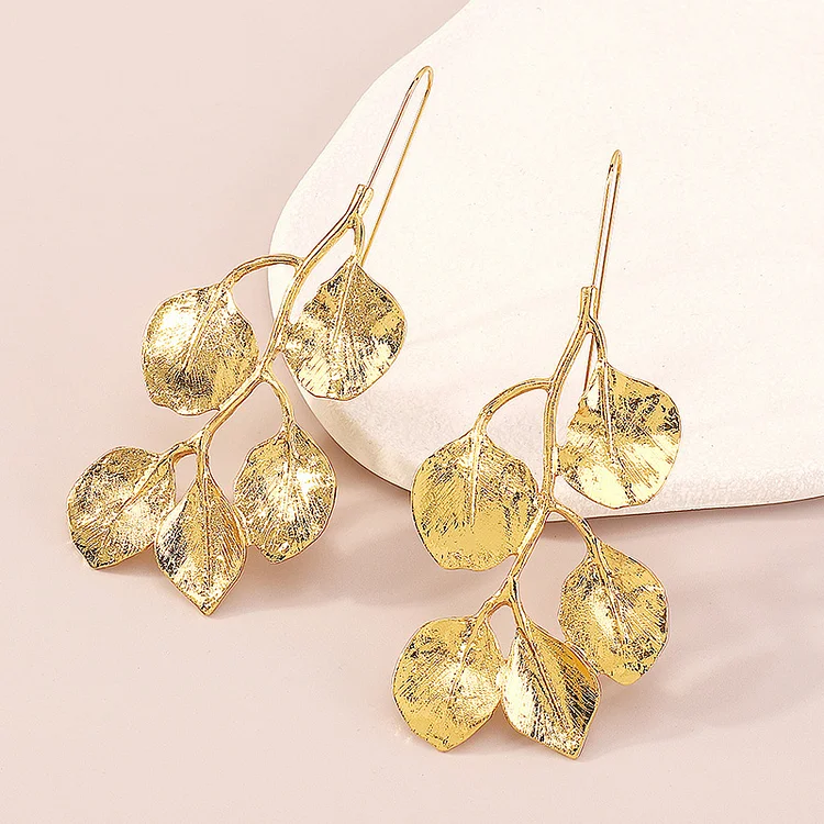 Fashion Gold Alloy Plating Leaf Shaped Earrings