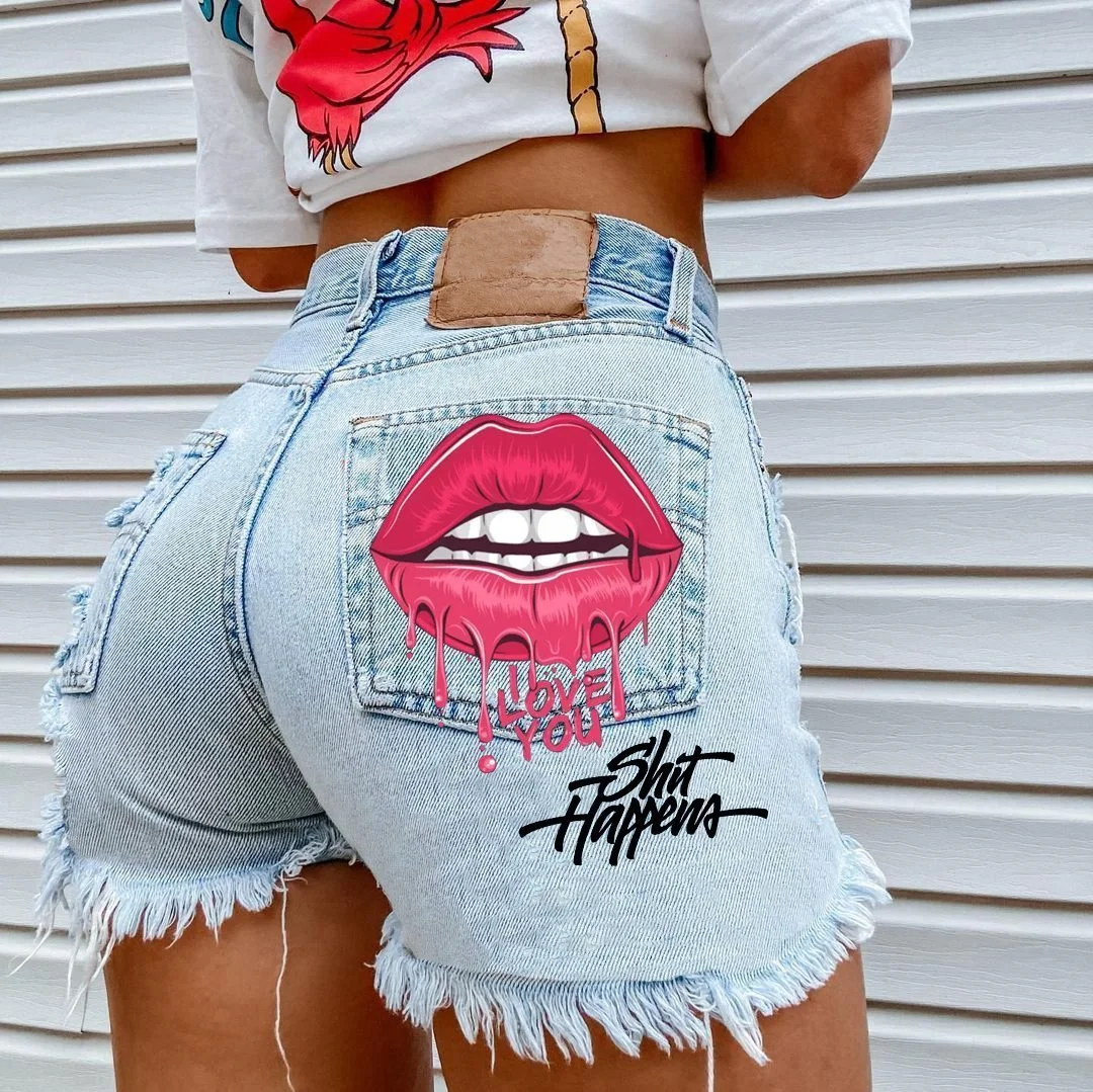 Lips hot denim shorts