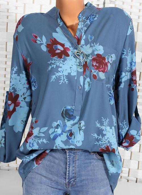 Floral Casual Stand Collar Long Sleeve Blouses TOPS.FL | 168DEAL