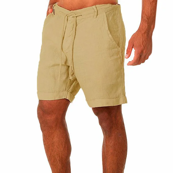 Men's Casual Solid Color Cotton Linen Shorts-inspireuse