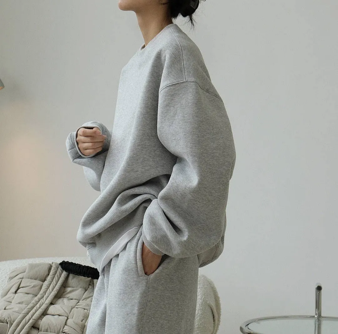 Simple Velvety Loose Solid Colour Hoodie