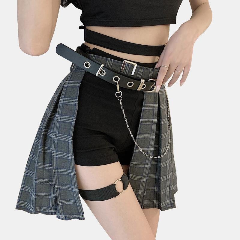 Gothic Irregular High Waist Plaid Skirt