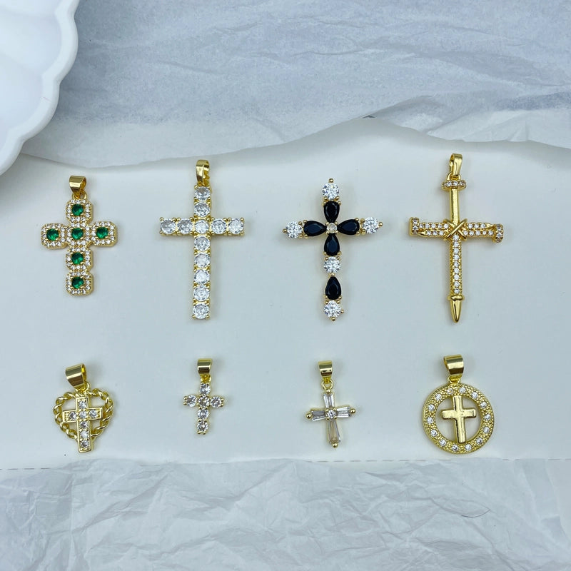 1 Piece 19*32mm Copper Zircon 18K Gold Plated Cross Pendant Jewelry Accessories
