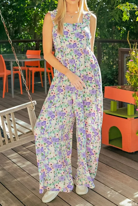 Sleeveless ruffled vintage floral jumpsuit