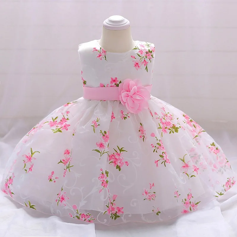 Uveng Pink Lace Baptism Baby Girl Dresses Party Wedding Evening 1st Birthday Kids Prom Princess Toddler Clothes 18 24 Month