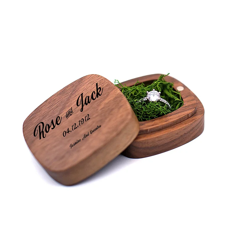 Personalized Name Black Walnut Solid Wood Gift Box Engagement Gift Square Ring Memorial Box Lettering Jewelry Storage Box