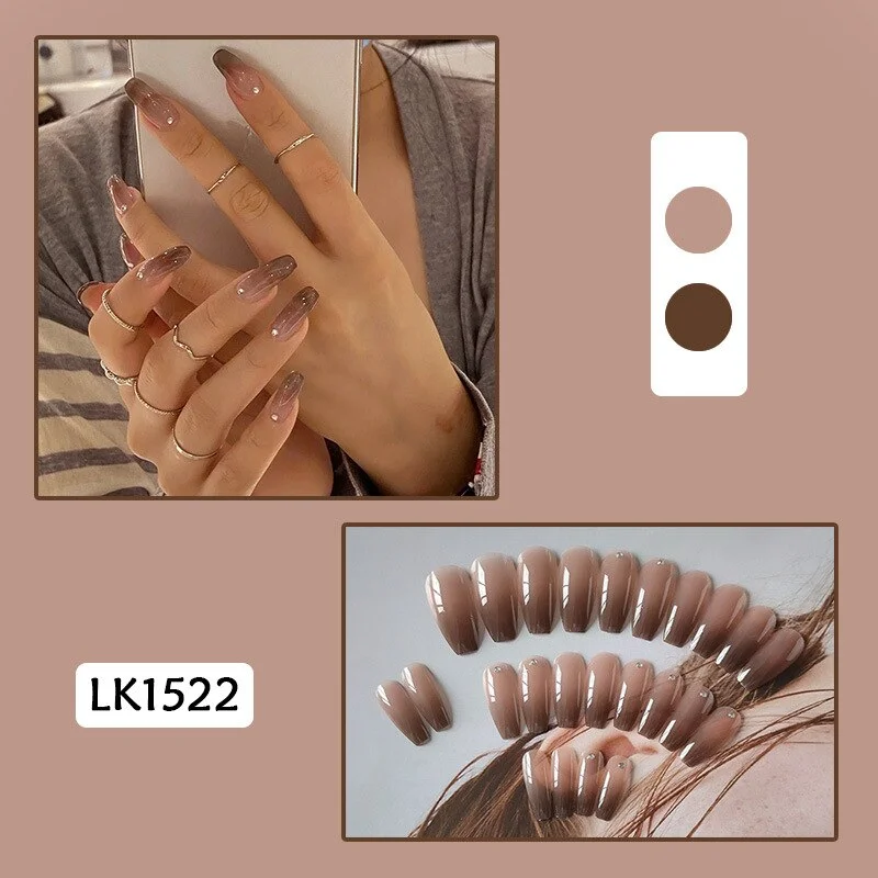 24pcs Butterfly Print Nails Patch Glue Type Long Paragraph Fashion Manicure Patch False Nails Save Time Nail Patch New SANA889-Nail Inspo