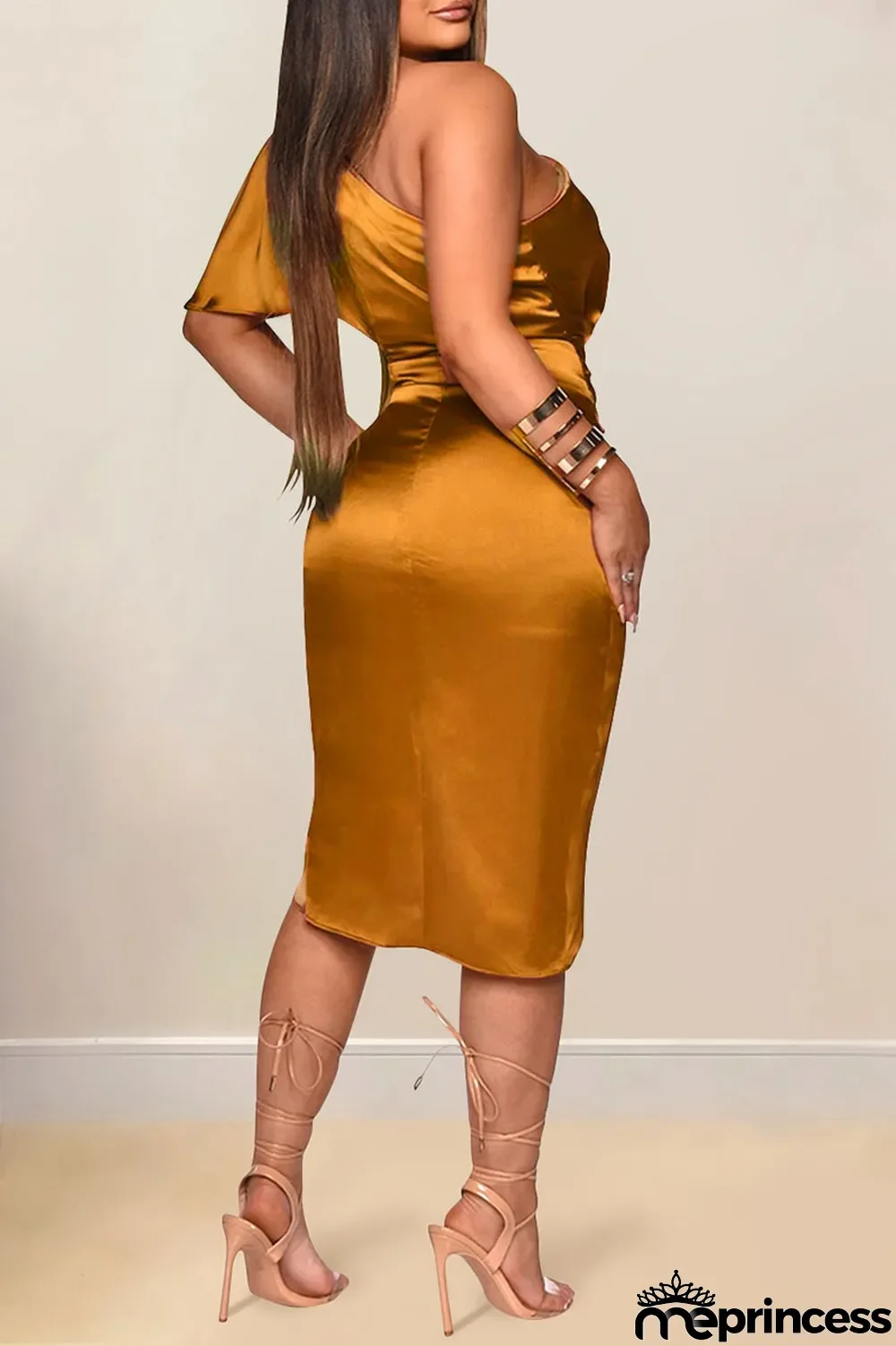 Green Sexy Solid Patchwork Asymmetrical Oblique Collar Irregular Dress Dresses