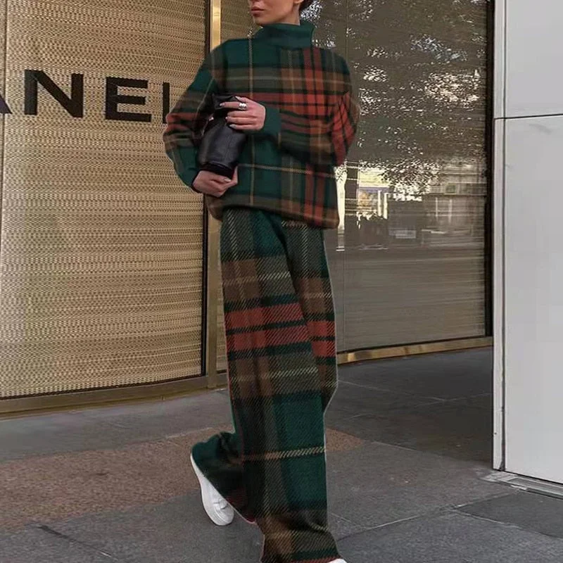 Casual Two Piece Outfits Graffiti Printing Sweatshirt Suits Women Streetwear Turtleneck Top + Wide Leg Pants Tracksuit 2 PC Sets