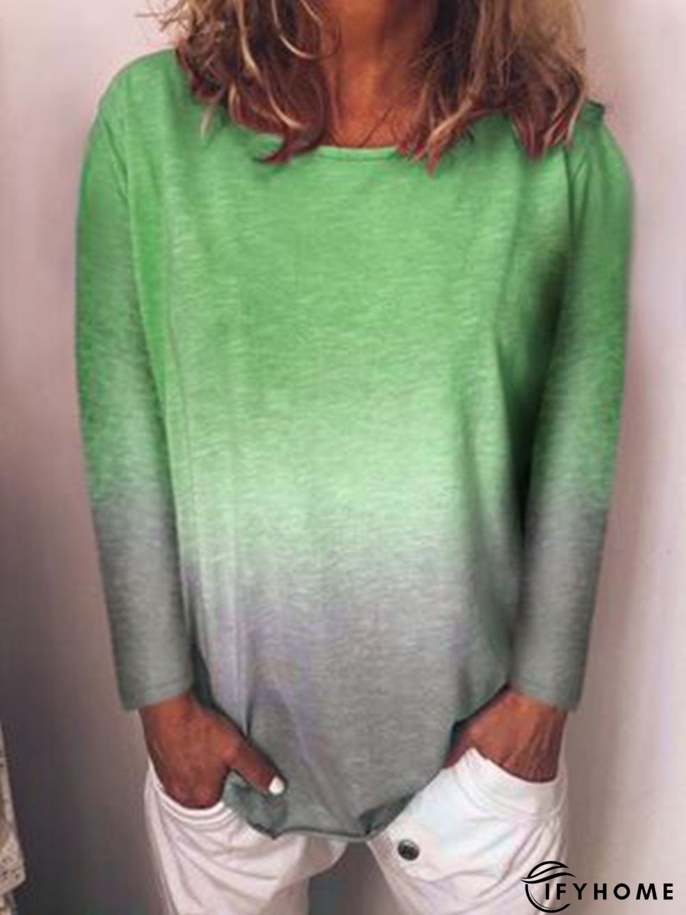 Long Sleeve Printed Casual Tie-Dye T-shirt | IFYHOME