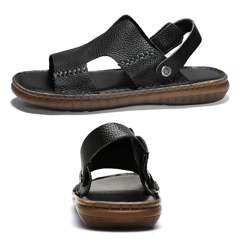 Size 38-46 Mens Sandals Comfort Genuine Leather Summer High Quality Beach Slippers Casual Footwear Outdoor Beach Shoes 2021 New