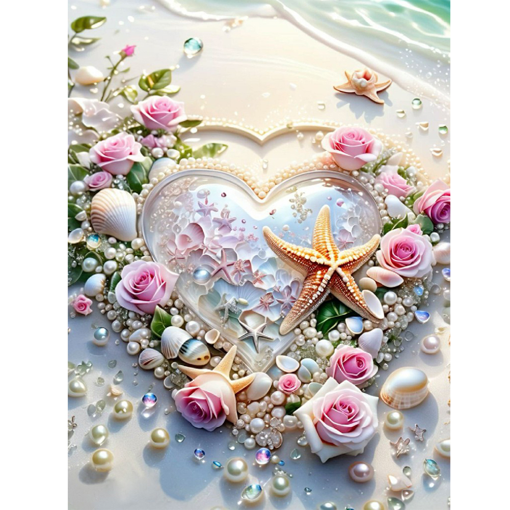Rose Starfish Heart 30*40cm(canvas) full round drill diamond painting