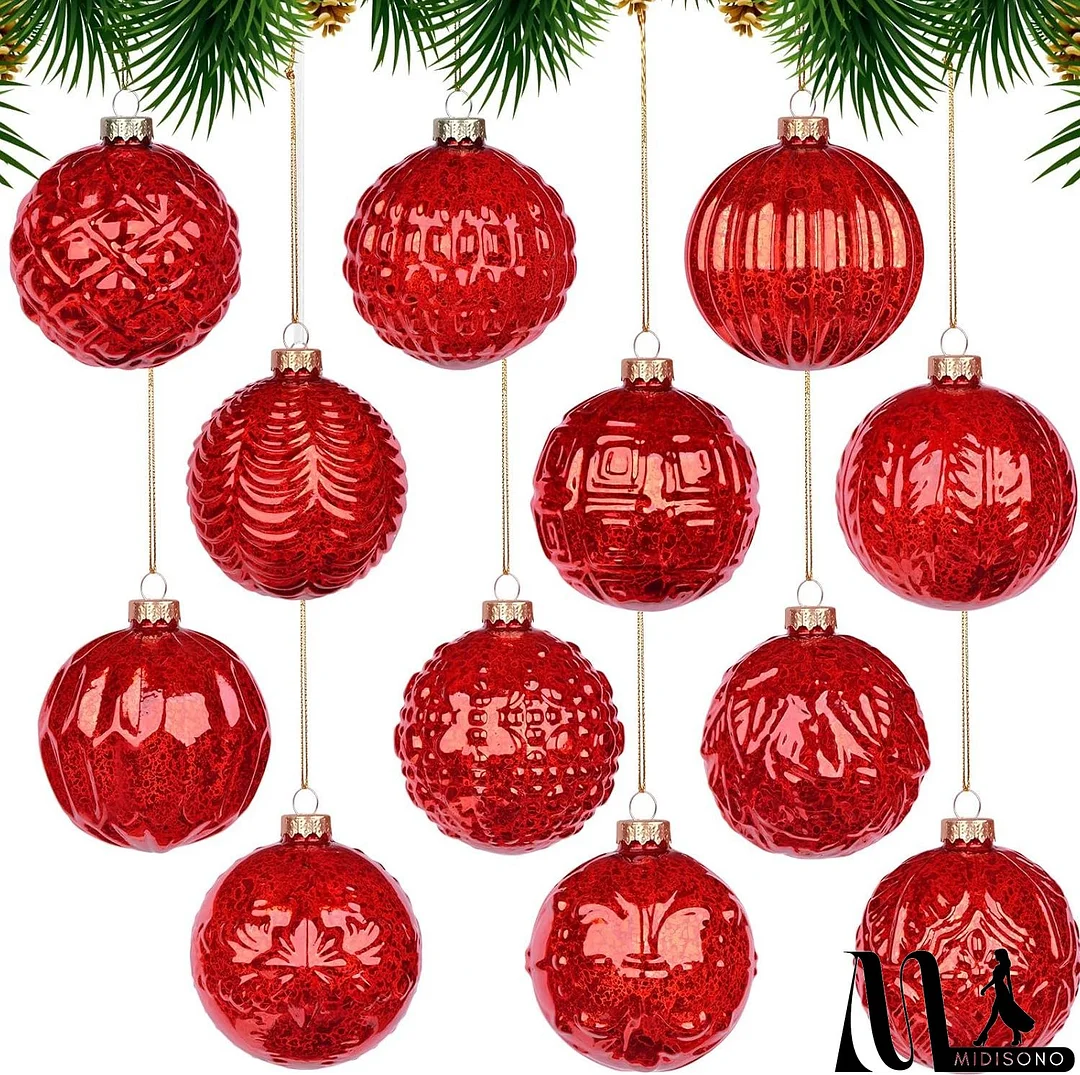 Farmhouse Christmas Ball Ornaments - Set of 12
