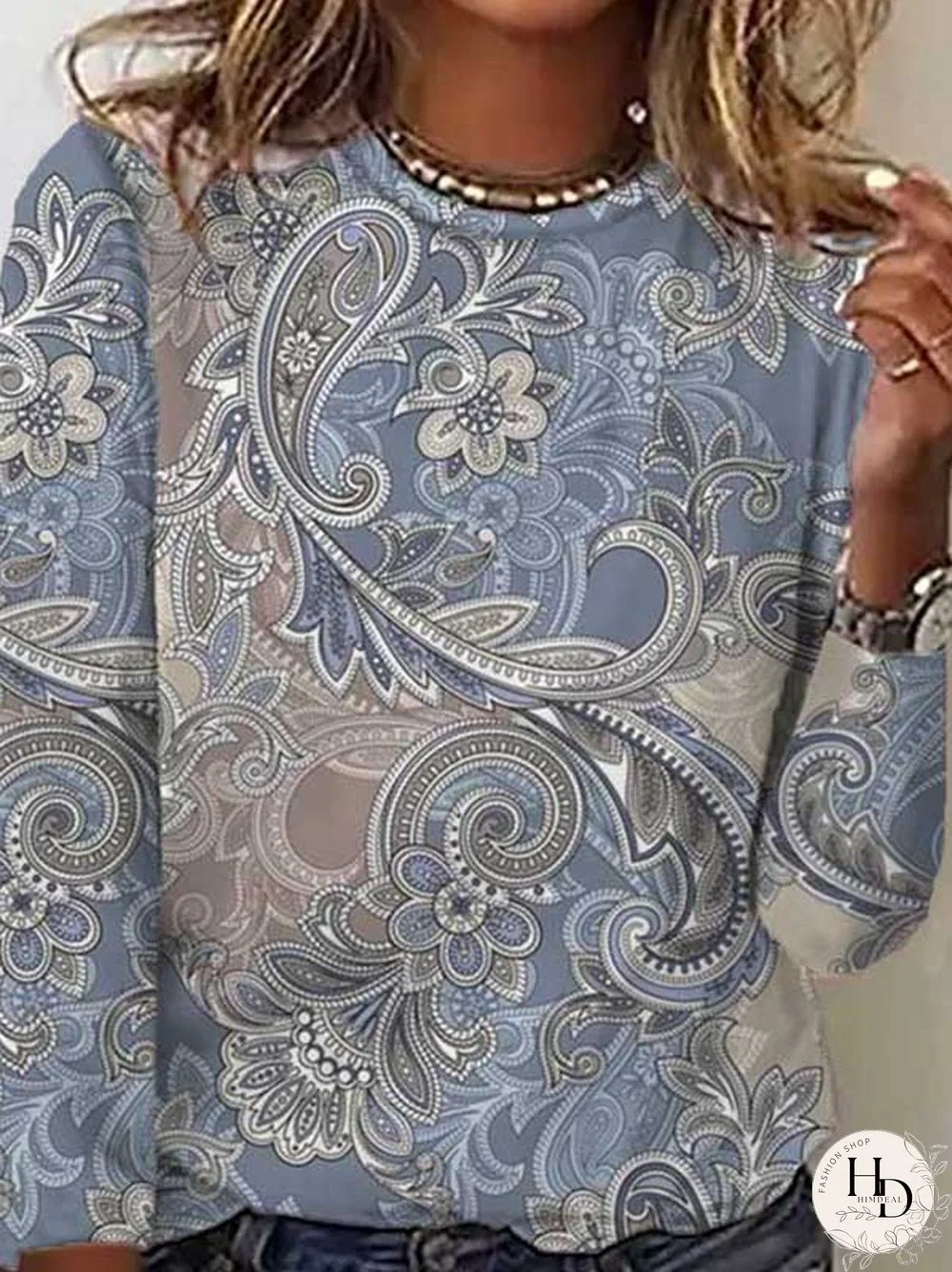 Ethnic Crew Neck Long sleeve T-Shirt