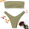 ZAFUL Ribbed Bandeau Bikini Set High Cut Sexy Brazilian Bikini Swimwear Female Bathing Suit Women Sexy Swimsuit Bikini Set