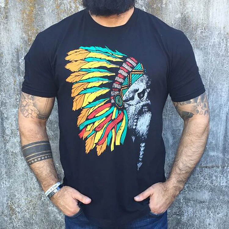 Casual chief printed short-sleeved T-shirt