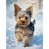 Petit Yorkie Dans La Neige Complète Rond Diamant Peinture 30X40CM