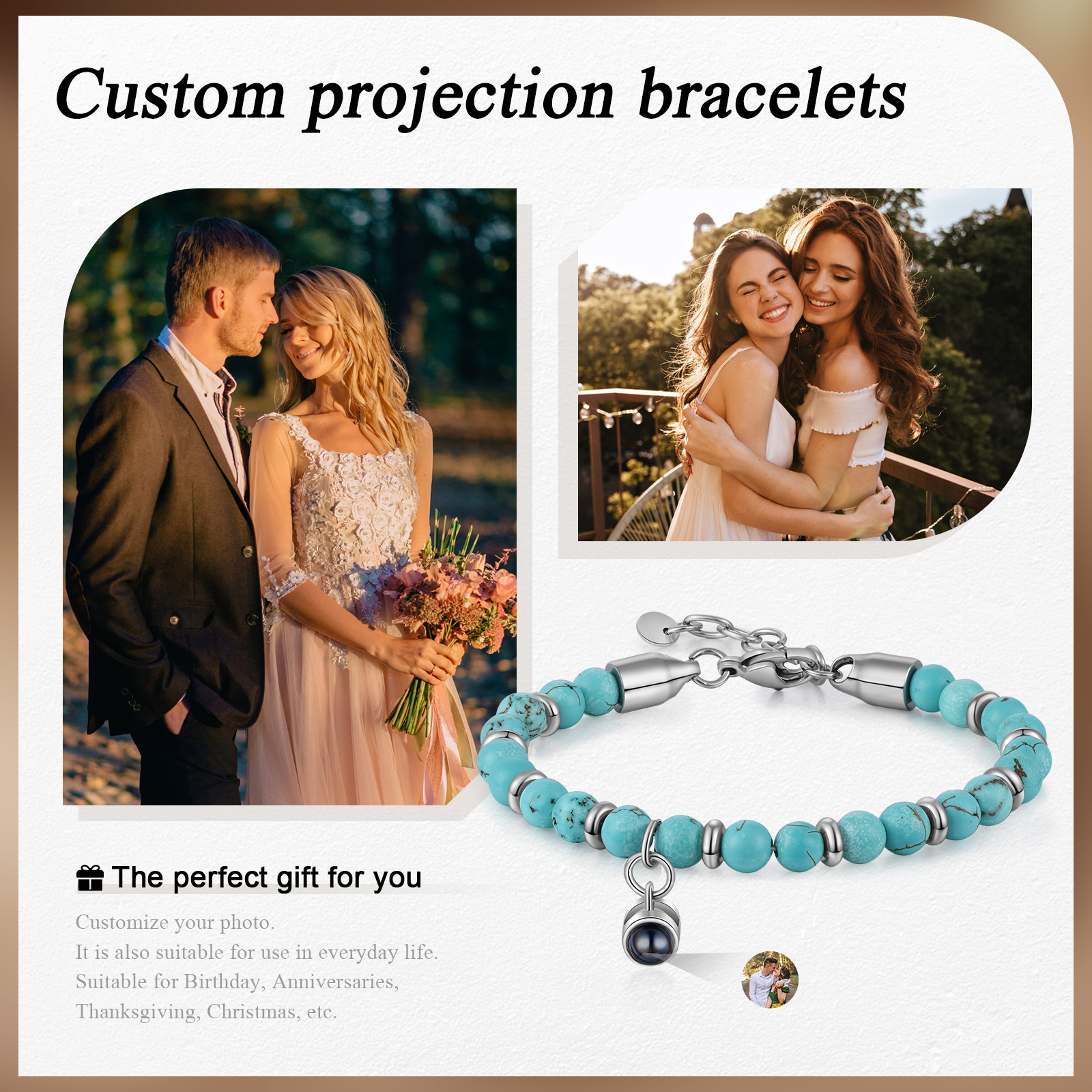 Braccialetto con proiezione personalizzato foto coppia amore Valentine 